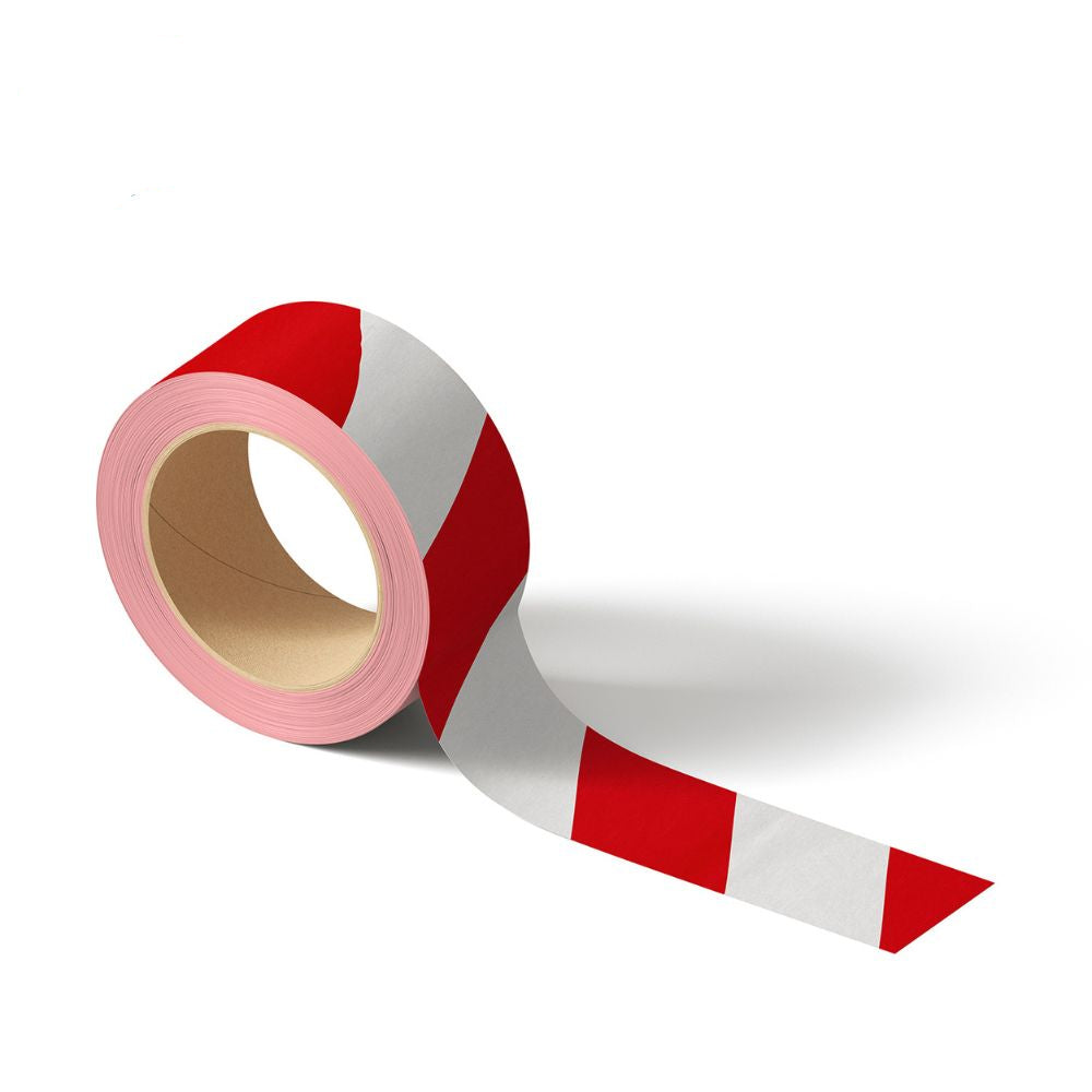 FLOOR MARKING TAPE RED-WHITE SECURITY (VINYL) 33mtsX50mm-1 ROLL - Warehouse Instant Supplies LLC