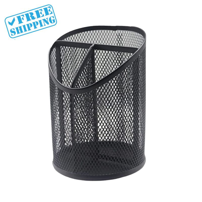 PEN HOLDER PEN ORGANIZER FOR DESK MESH ROUND ORGANIZER 3 COMPARTMENTS - Warehouse Instant Supplies LLC