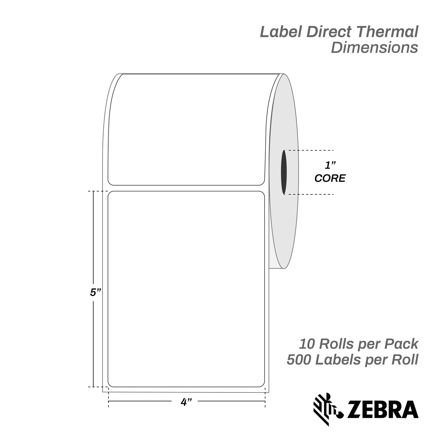 4" x 5" Direct Thermal Labels, 1" Core – 10 Rolls / 5,000 Labels