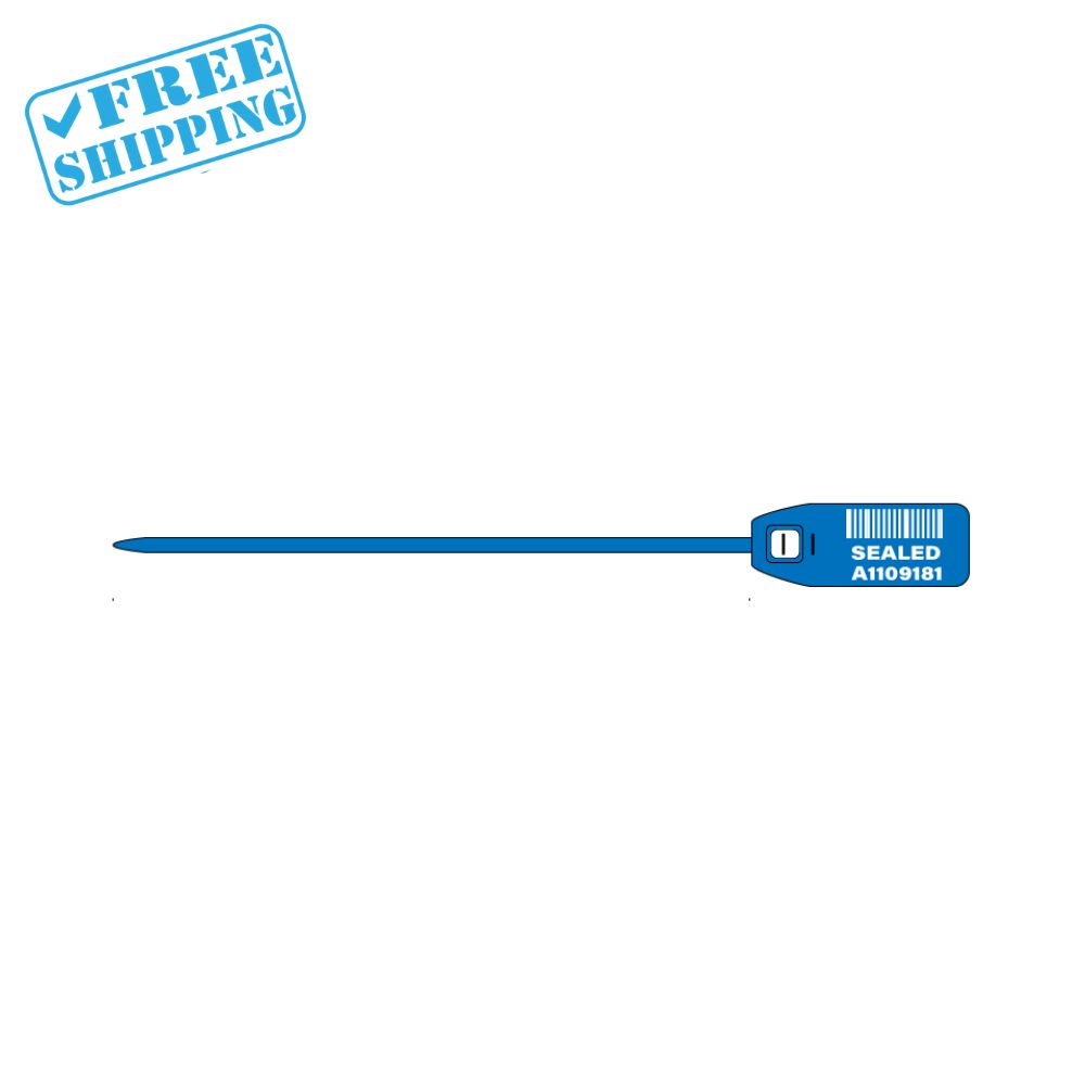 PLASTIC SECURITY SEAL WITH BAR CODE AND SERIAL - 100 UNITS/PACK (Blue)