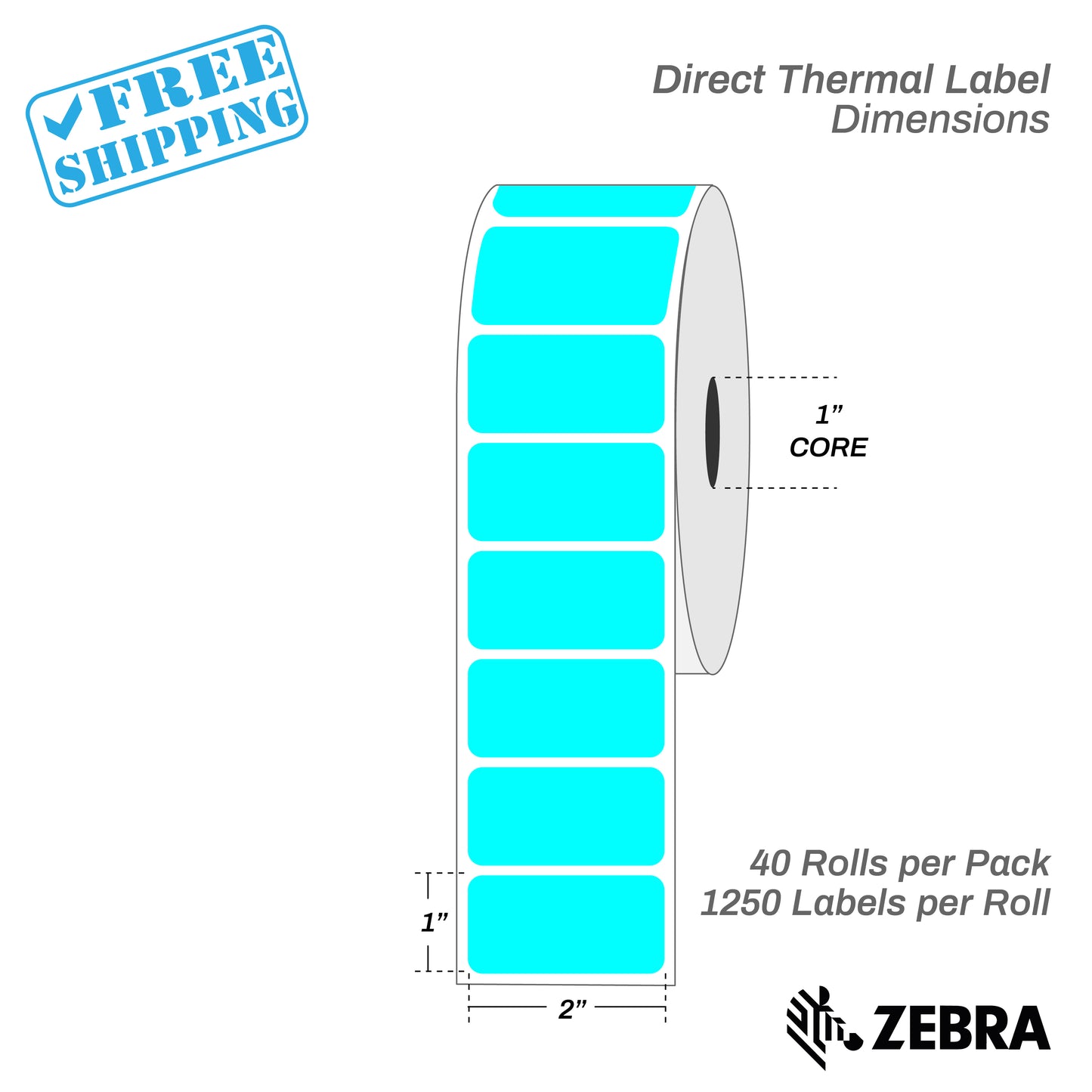 2"x1" - Direct Thermal Labels - 1” Core - 40 Rolls per Pack - warehouse supplies
