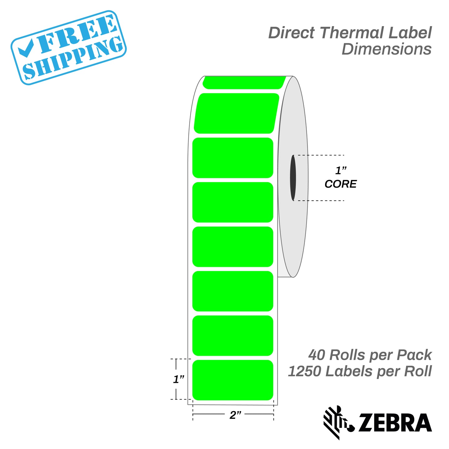 2"x1" - Direct Thermal Labels - 1” Core - 40 Rolls per Pack - warehouse supplies