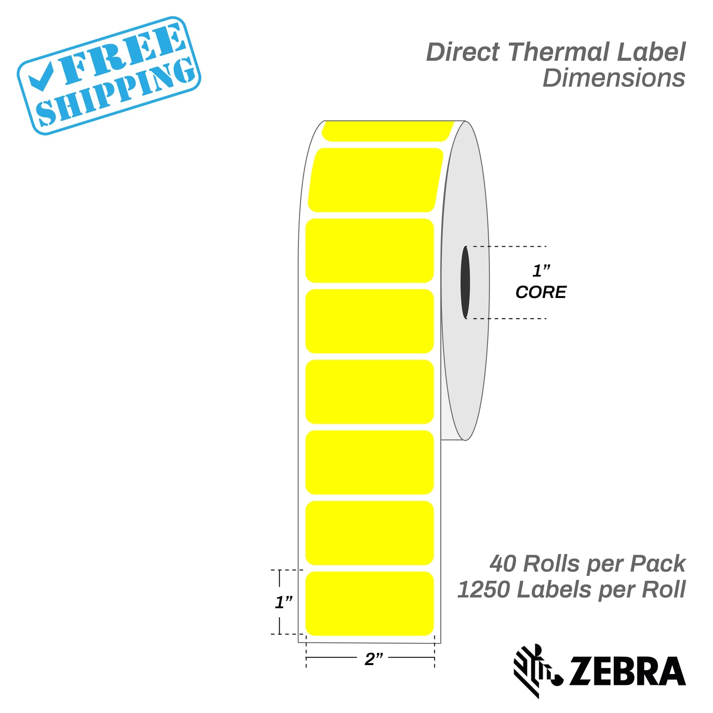 2"x1" - Direct Thermal Labels - 1” Core - 40 Rolls per Pack - warehouse supplies