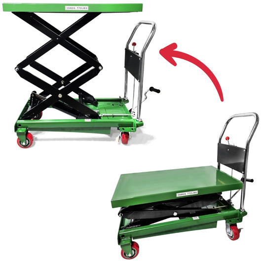 MANUAL DOUBLE SCISSOR LIFT TABLE CART | 35"X20"X2" PLATFORM |770 LBS | 72" LIFT - Warehouse Instant Supplies LLC