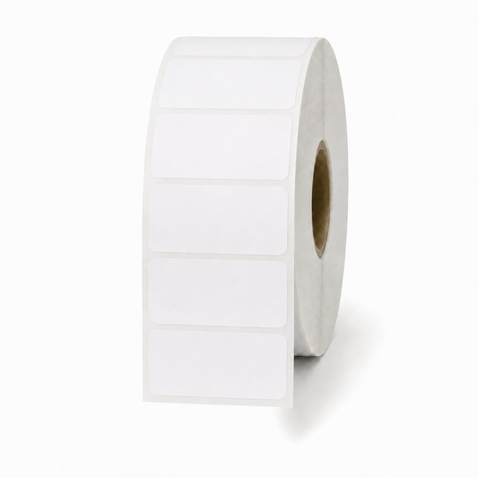 White 2.5 x 1 direct thermal label roll with 1 inch core