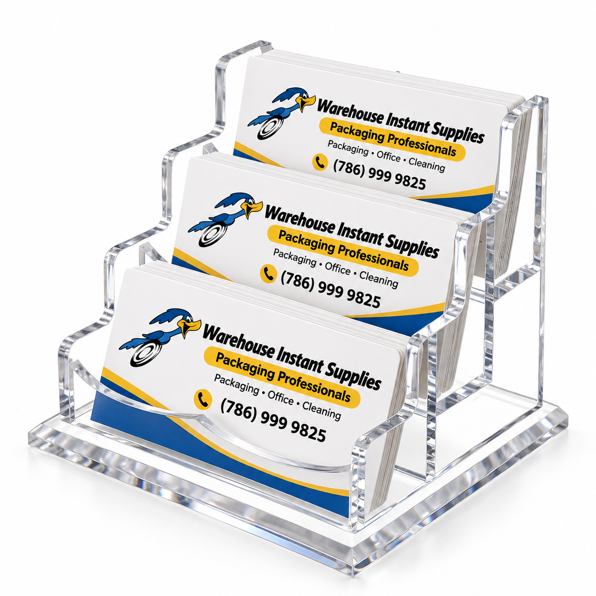 BUSINESS CARD HOLDER CLEAR 3 SLOTS ACRYLIC FOR DESK 4.75X4.37X4.41''