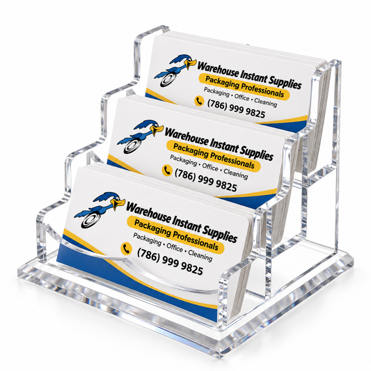 BUSINESS CARD HOLDER CLEAR 3 SLOTS ACRYLIC FOR DESK 4.75X4.37X4.41''