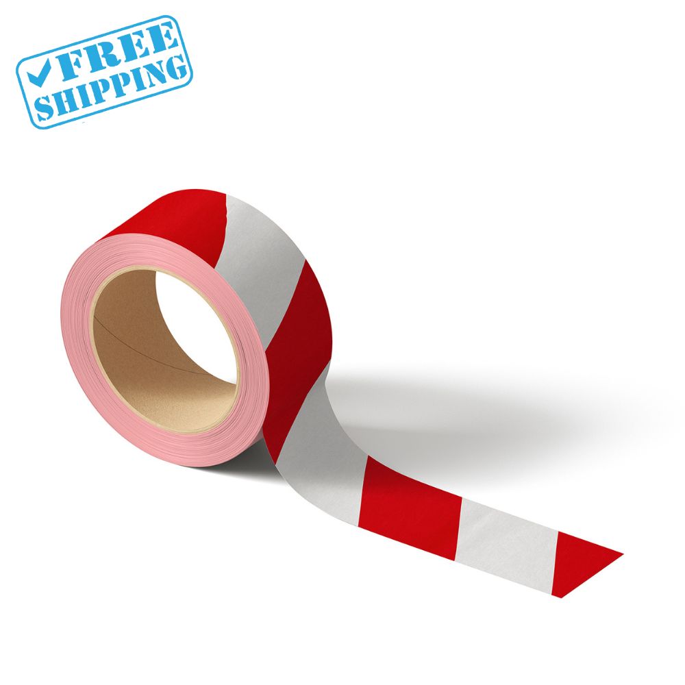 FLOOR MARKING TAPE RED-WHITE SECURITY  (VINYL) 33mtsX50mm-1 ROLL