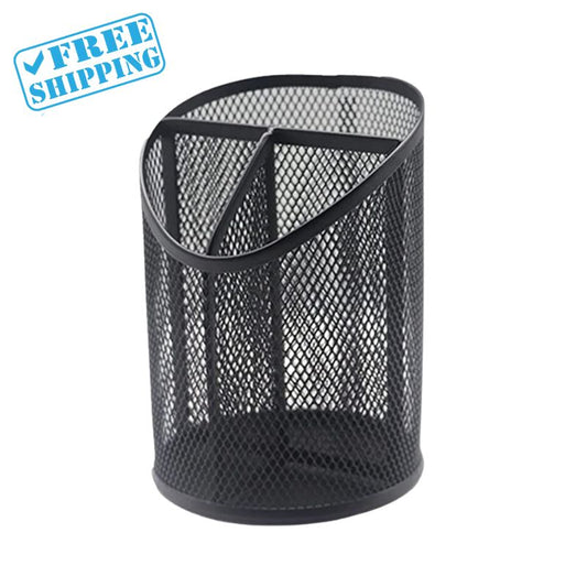 PEN HOLDER PEN ORGANIZER FOR DESK MESH ROUND ORGANIZER 3 COMPARTMENTS - Warehouse Instant Supplies LLC
