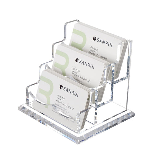 BUSINESS CARD HOLDER CLEAR 3 SLOTS ACRYLIC FOR DESK 4.75X4.37X4.41''