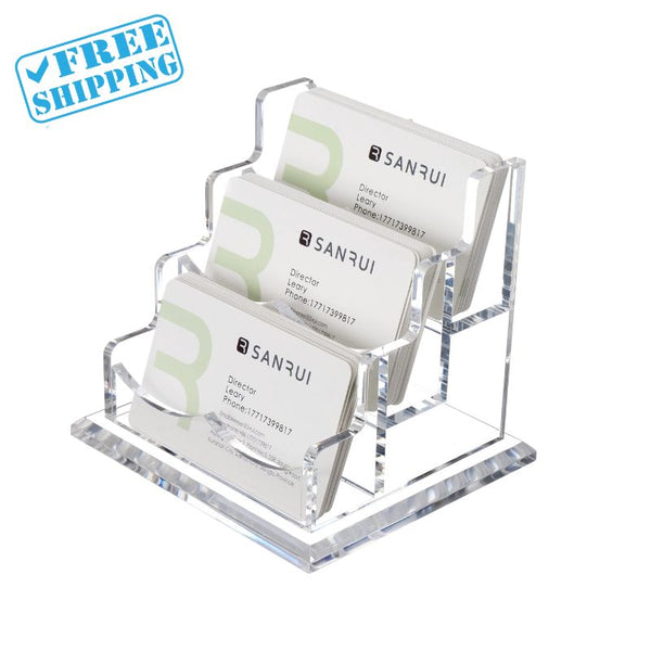 BUSINESS CARD HOLDER CLEAR 3 SLOTS ACRYLIC FOR DESK 4.75X4.37X4.41'' - Warehouse Instant Supplies LLC