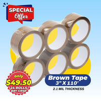 TAPE | BROWN | 3"X110 YDS | 2.1 MIL | 24 ROLLS/PACK - Warehouse Instant Supplies LLC