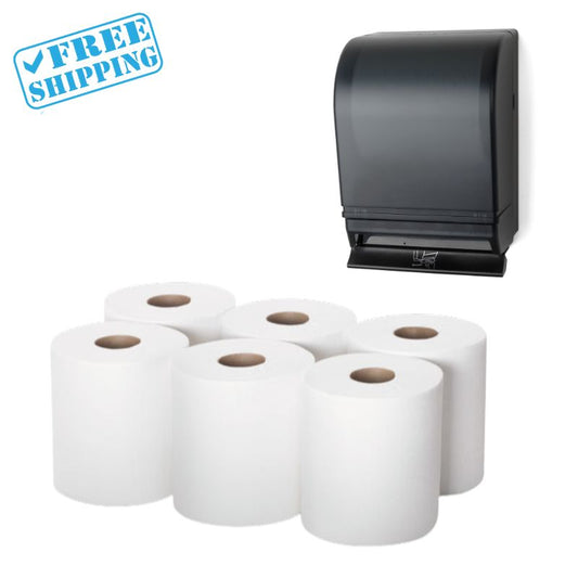 COMBO HARDWOUND TOWEL PAPER 2 PLY PLUS DISPENSER 8"X800-6 ROLLS - Warehouse Instant Supplies LLC