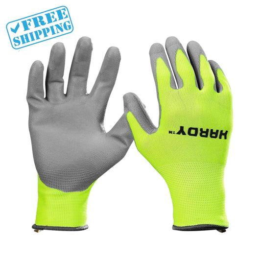 WORK GLOVES | POLYURETHANE HARDY COATED WORK | GREEN AND GRAY | 1 PAIR | SIZE L - Warehouse Instant Supplies LLC