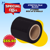 STRETCH FILM | BLACK | 80 GAUGE | 5"X1000' | 12 ROLLS/PACK - Warehouse Instant Supplies LLC