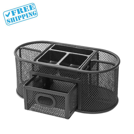 UNIVERSAL METAL MESH OVAL DESKTOP ORGANIZER, 9-3/8 X 4-1/8 X 4-3/5, BLACK - Warehouse Instant Supplies LLC