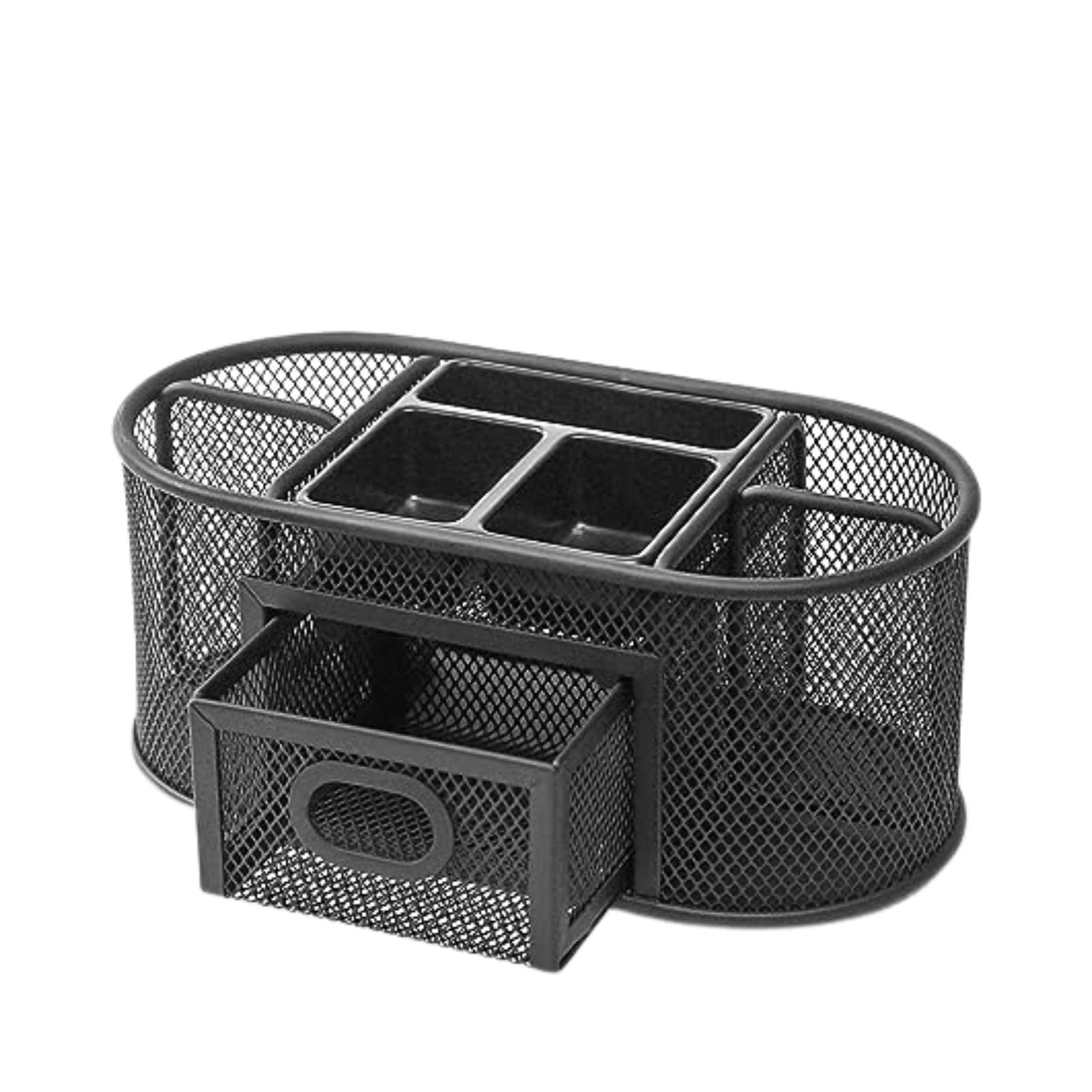 UNIVERSAL METAL MESH OVAL DESKTOP ORGANIZER, 9-3/8 X 4-1/8 X 4-3/5, BLACK - Warehouse Instant Supplies LLC