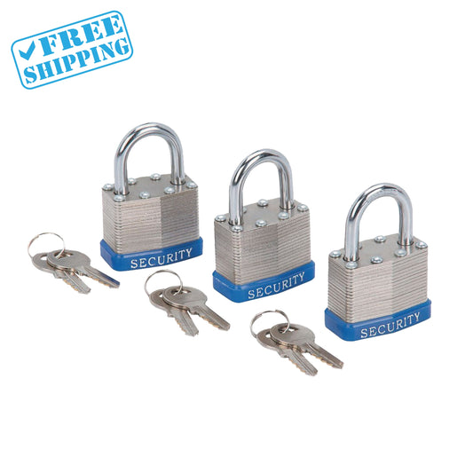 PADLOCK 1-1/2" KEYED-ALIKE PADLOCKS - 3 PACK - Warehouse Instant Supplies LLC