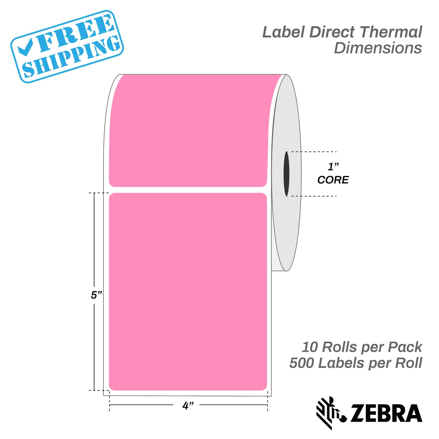 LABEL | DIRECT THERMAL | 4x5" CORE 1"/10 ROLLS X 500 LABELS = 5000 LABELS | ALL COLORS - Warehouse Instant Supplies LLC