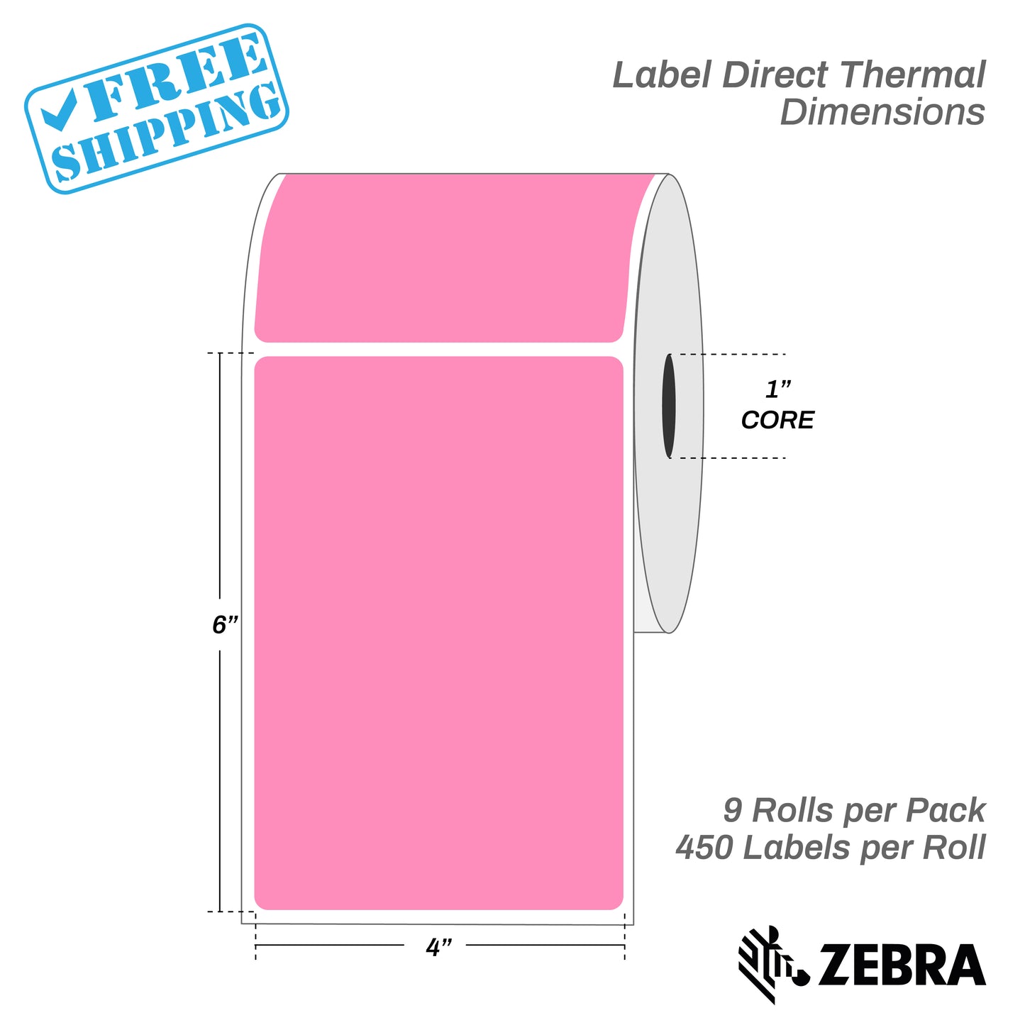 LABEL | DIRECT THERMAL | 4x6" CORE 1"/9 ROLLS X 450 LABELS = 4050 LABELS | all Colors - Warehouse Instant Supplies LLC