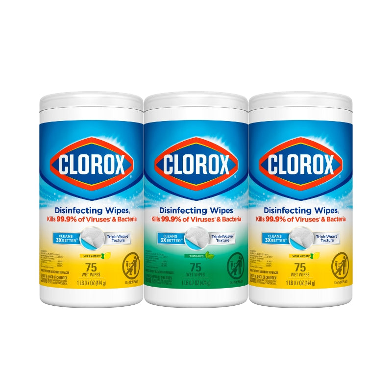 CLOROX DISINFECTING WIPES ANY SCENT 225 COUNT/ PACK - 3 PACKS