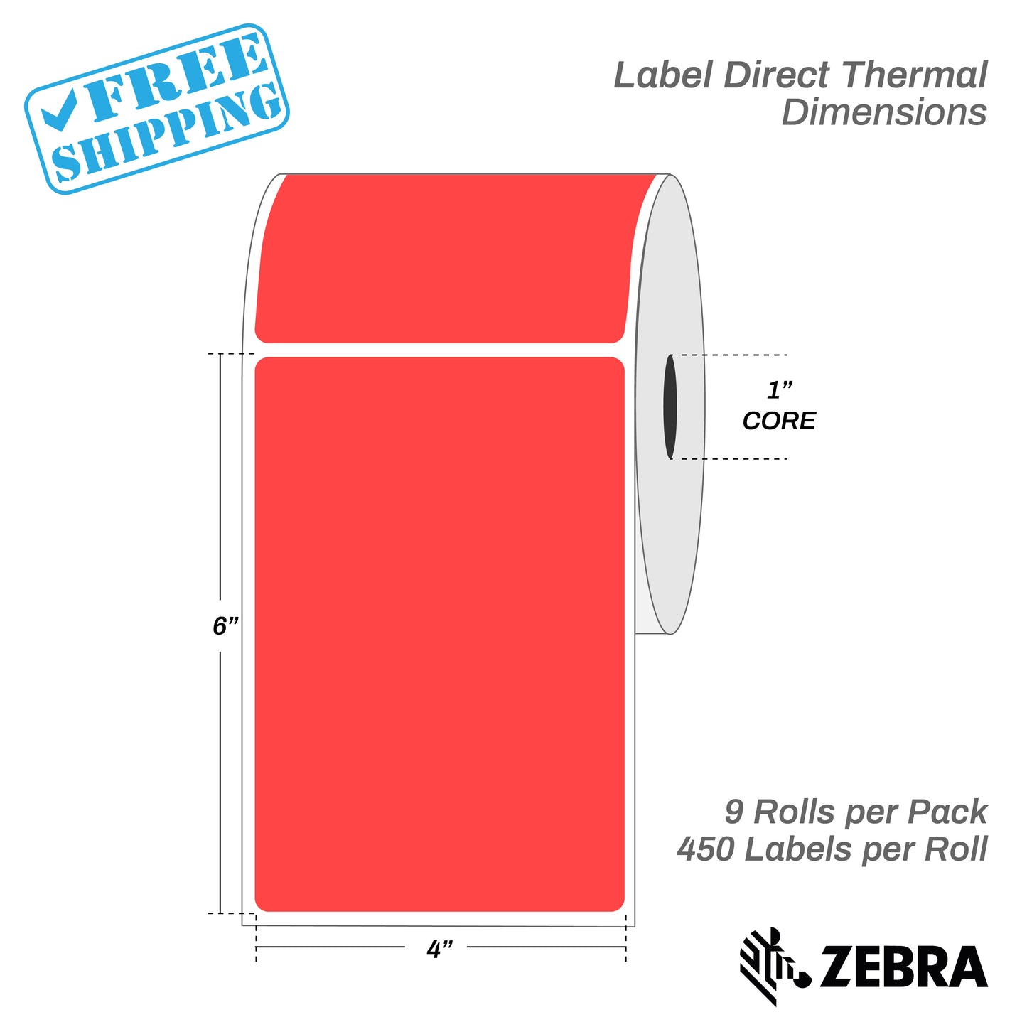 LABEL | DIRECT THERMAL | 4x6" CORE 1"/9 ROLLS X 450 LABELS = 4050 LABELS | all Colors - Warehouse Instant Supplies LLC