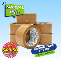 TAPE | BROWN | 3"X110 YDS | 2.0 MIL | 24 ROLLS/PACK - Warehouse Instant Supplies LLC