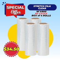 STRETCH FILM | CLEAR | 80 GAUGE | 18"X800' | 4 ROLLS/PACK