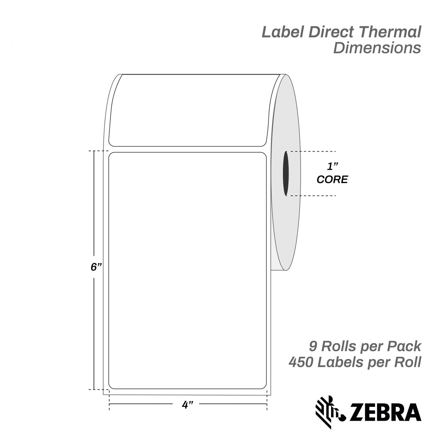 4" x 6" Direct Thermal Labels, 1" Core – 9 Rolls / 4,050 Labels