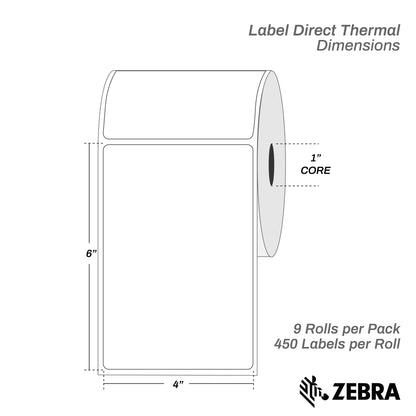 4" x 6" Direct Thermal Labels, 1" Core – 9 Rolls / 4,050 Labels