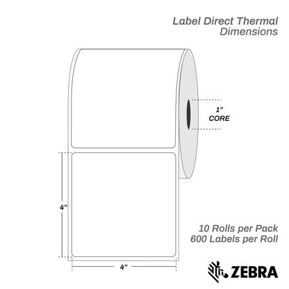 4" x 4" Direct Thermal Labels, 1" Core – 10 Rolls / 6,000 Labels