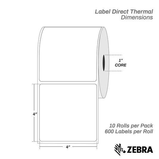 4" x 4" Direct Thermal Labels, 1" Core – 10 Rolls / 6,000 Labels - Warehouse Instant Supplies LLC