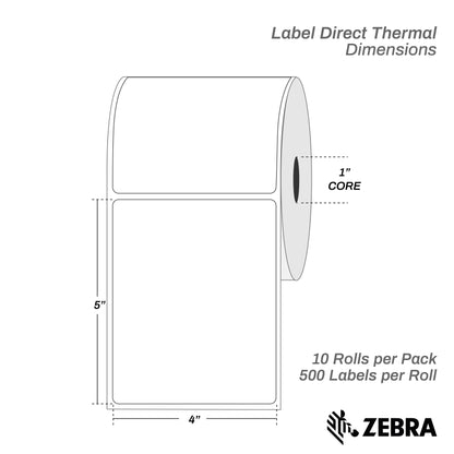 4" x 5" Direct Thermal Labels, 1" Core – 10 Rolls / 5,000 Labels