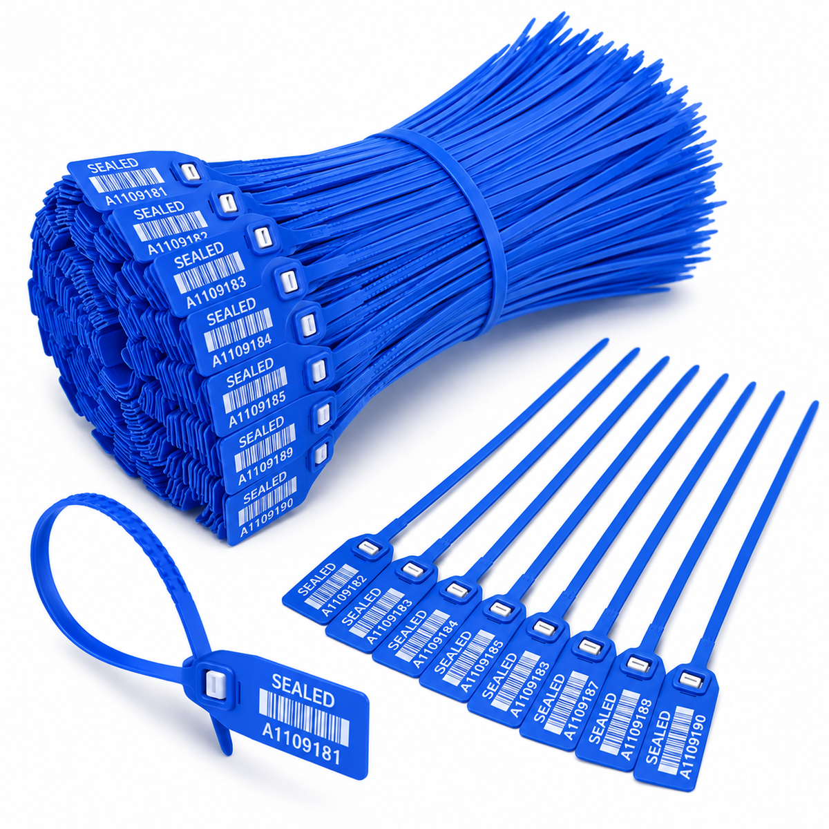 Blue Plastic Security Seals with Barcode & Serial Numbers – 100 Pack