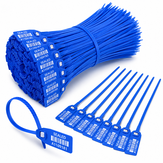 Blue Plastic Security Seals with Barcode & Serial Numbers – 100 Pack