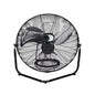 Central 57880 20 inch industrial high velocity floor fan with black metal frame, three aluminum blades and adjustable tilt head.