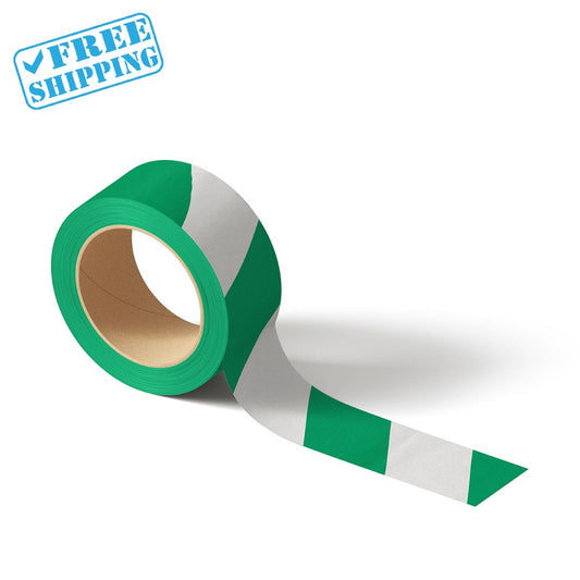 FLOOR MARKING TAPE GREEN-WHITE SECURITY (VINYL) 33mtsX50mm-1 ROLL