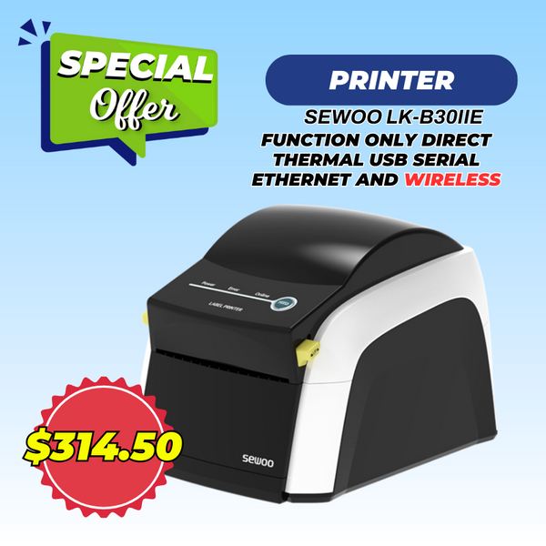 PRINTER SEWOO LK-B30IIE FUNCTION ONLY DIRECT THERMAL USB SERIAL ETHERNET AND WIRELESS