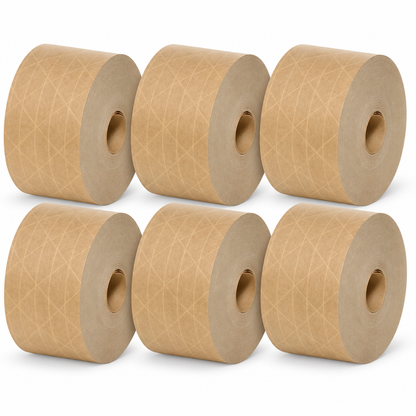 Reinforced Gummed Kraft Paper Tape 3" x 450' | 6 Rolls/Pack - Warehouse Instant Supplies LLC