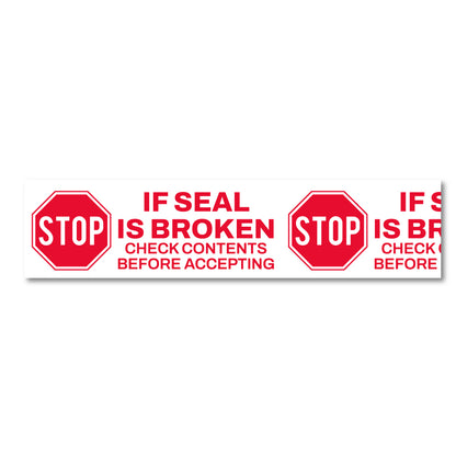 STOP security packaging tape printed with IF SEAL IS BROKEN CHECK CONTENTS BEFORE ACCEPTING warning
