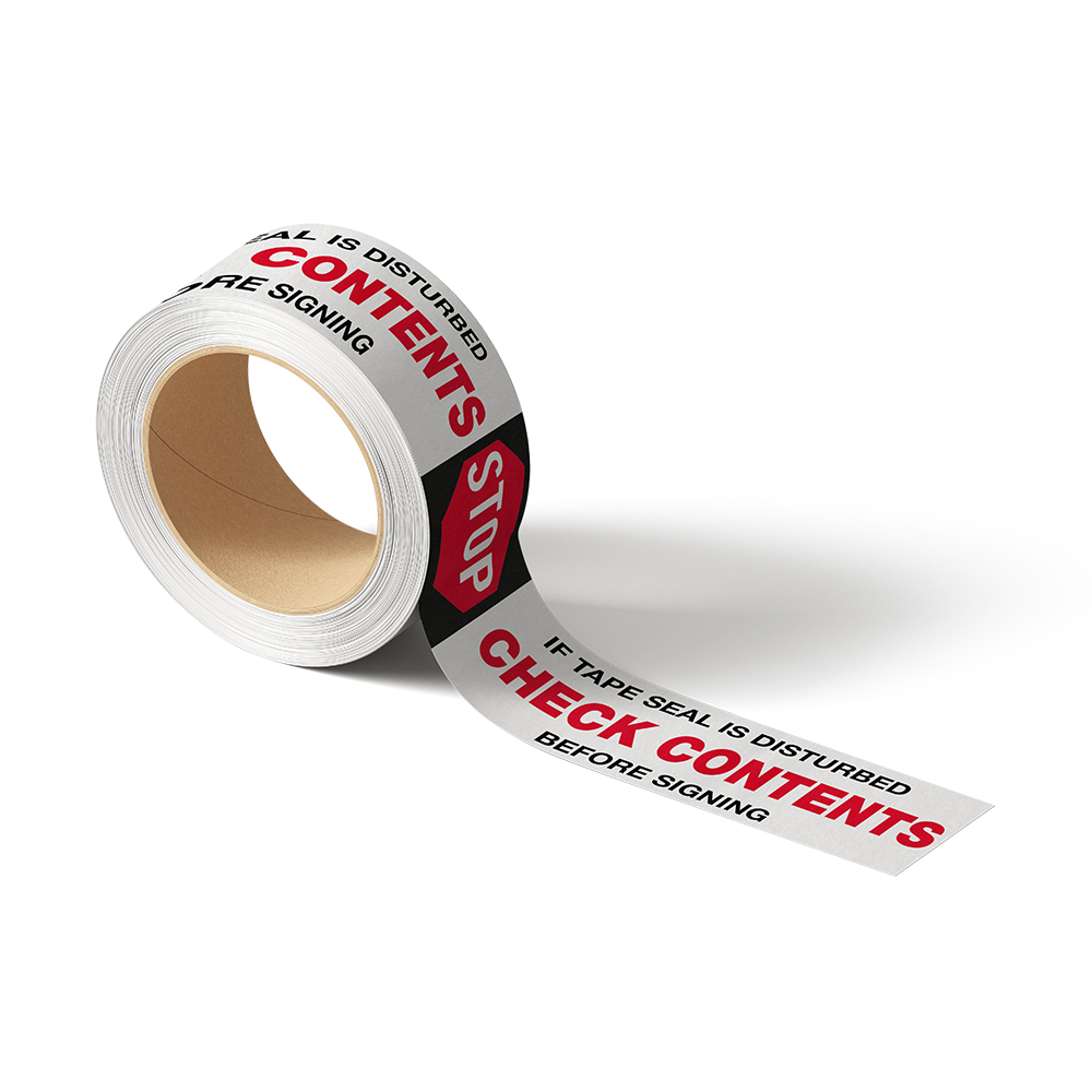 SECURITY TAPE STOP 2" 110 YDS | 2.1 MIL | 36 ROLLS/PACK | "IF SEAL IS BROKEN CHECK CONTENTS BEFORE ACCEPTING" - Warehouse Instant Supplies LLC