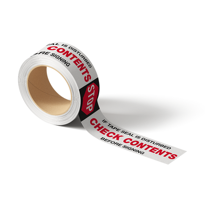 SECURITY TAPE STOP 2" 110 YDS | 2.1 MIL | 36 ROLLS/PACK | "IF SEAL IS BROKEN CHECK CONTENTS BEFORE ACCEPTING" - Warehouse Instant Supplies LLC
