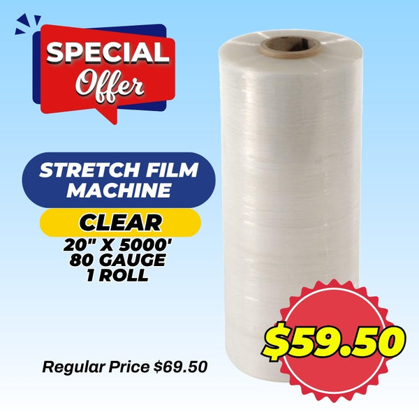 STRETCH FILM MACHINE | 20"X5000' | 80 GAUGE | CLEAR