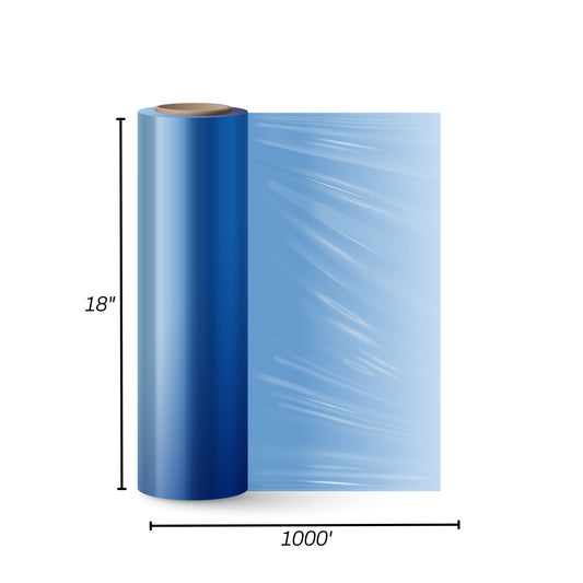 STRETCH FILM | BLUE | 85 GAUGE | 18"X1000' | 4 ROLLS/PACK - Warehouse Instant Supplies LLC