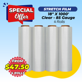 STRETCH FILM | CLEAR | 85 GAUGE | 18"X1000' | 4 ROLLS/PACK