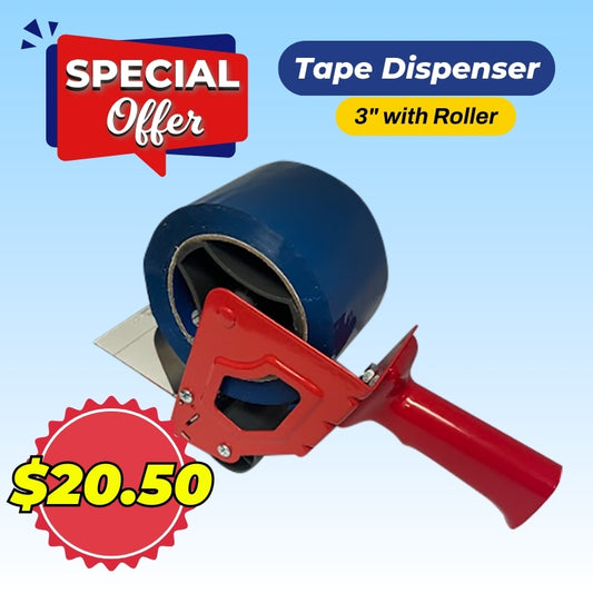 TAPE DISPENSER 3" WITH ROLLER