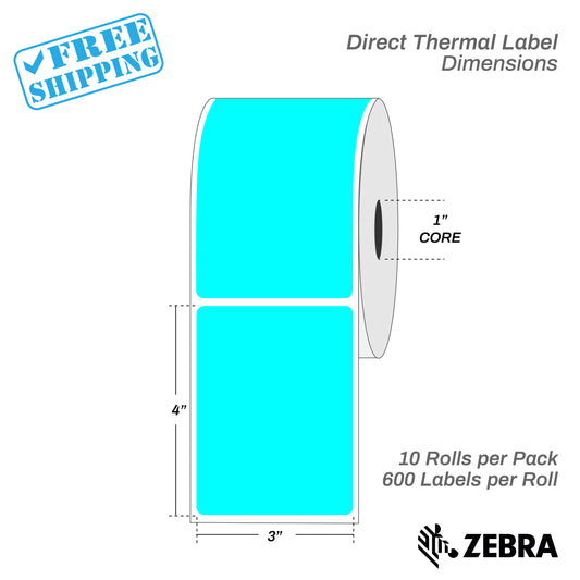 3”X4" - Direct Thermal Labels - 1” Core - 10 Rolls per Pack - 600 labels per roll - (6000 Labels) - warehouse supplies