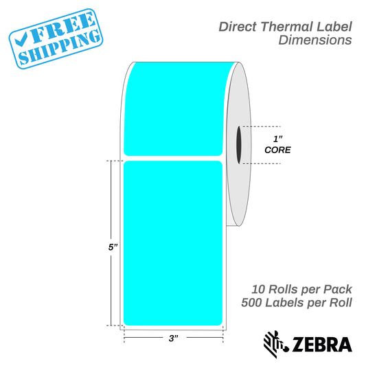 3”X5" - Direct Thermal Labels - 1” Core - 10 Rolls per Pack - 500 labels per roll - (5000 Labels) - warehouse supplies
