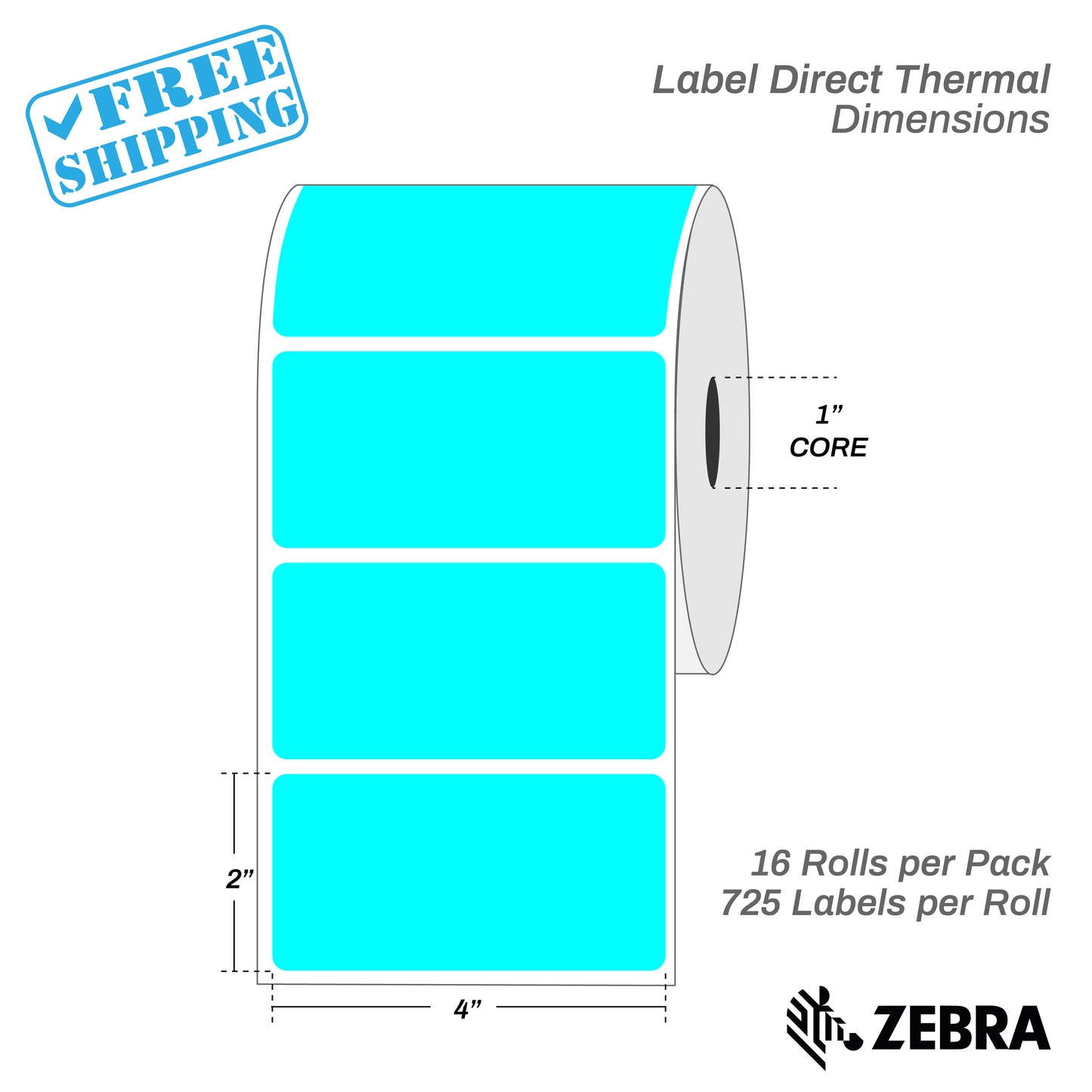 4”X2" - Direct Thermal Labels - 1” Core - 16 Rolls per Pack - 750 labels per roll - (11600 Labels) - warehouse supplies