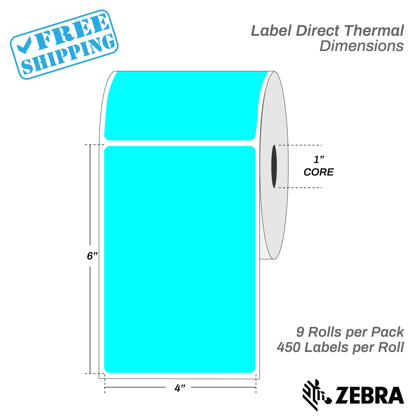 4”X6" - Direct Thermal Labels - 1” Core - 9 Rolls per Pack - 450 labels per roll - (4050 Labels) - warehouse supplies
